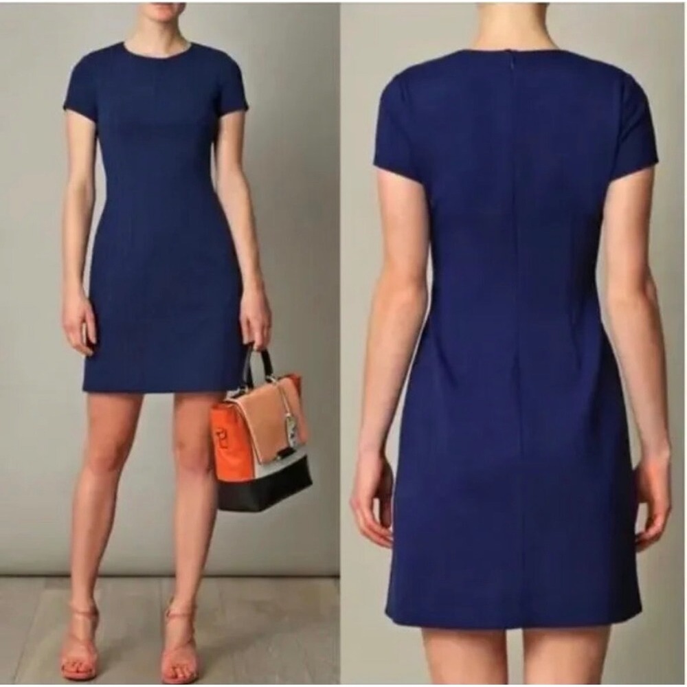 Diane von Furstenberg Kaelyn Navy Sheath Knit Front Back Zipper Mini Dress - 8
